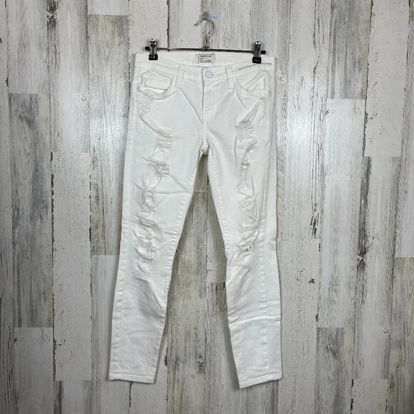 Current Elliott the Stiletto skinny jeans distressed ripped white size 25